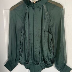A&F green satin bodysuit